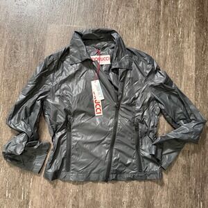 Fiorucci Windbreaker Jacket Women IT 42 Small Grey Zip Moto Lightweight Nylon‎